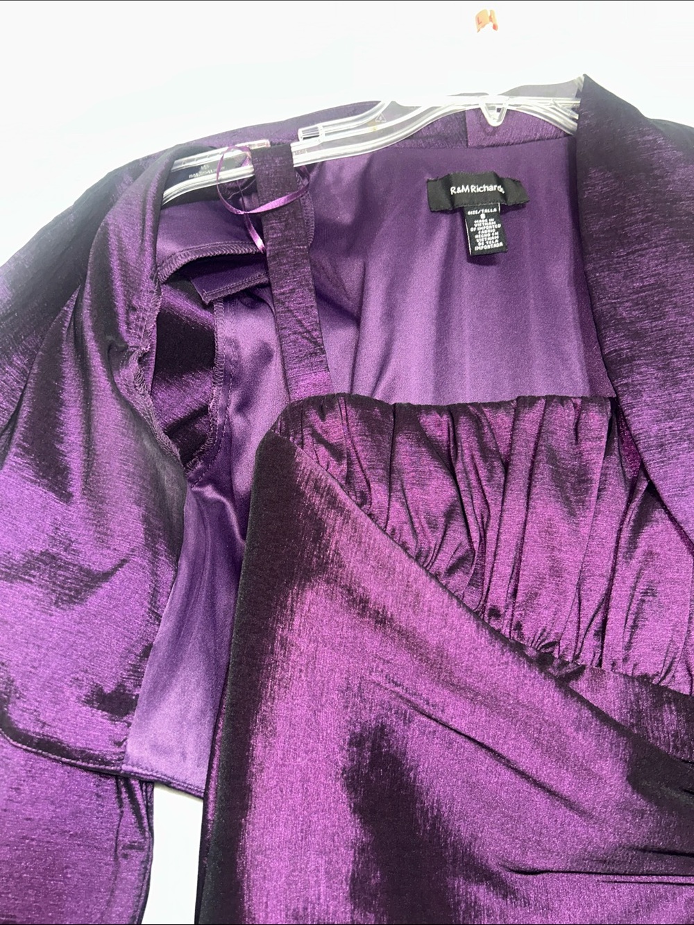 R & M Richards Purple Satin Ruffle Sheath Dress with Bolero - Picture 9 of 13